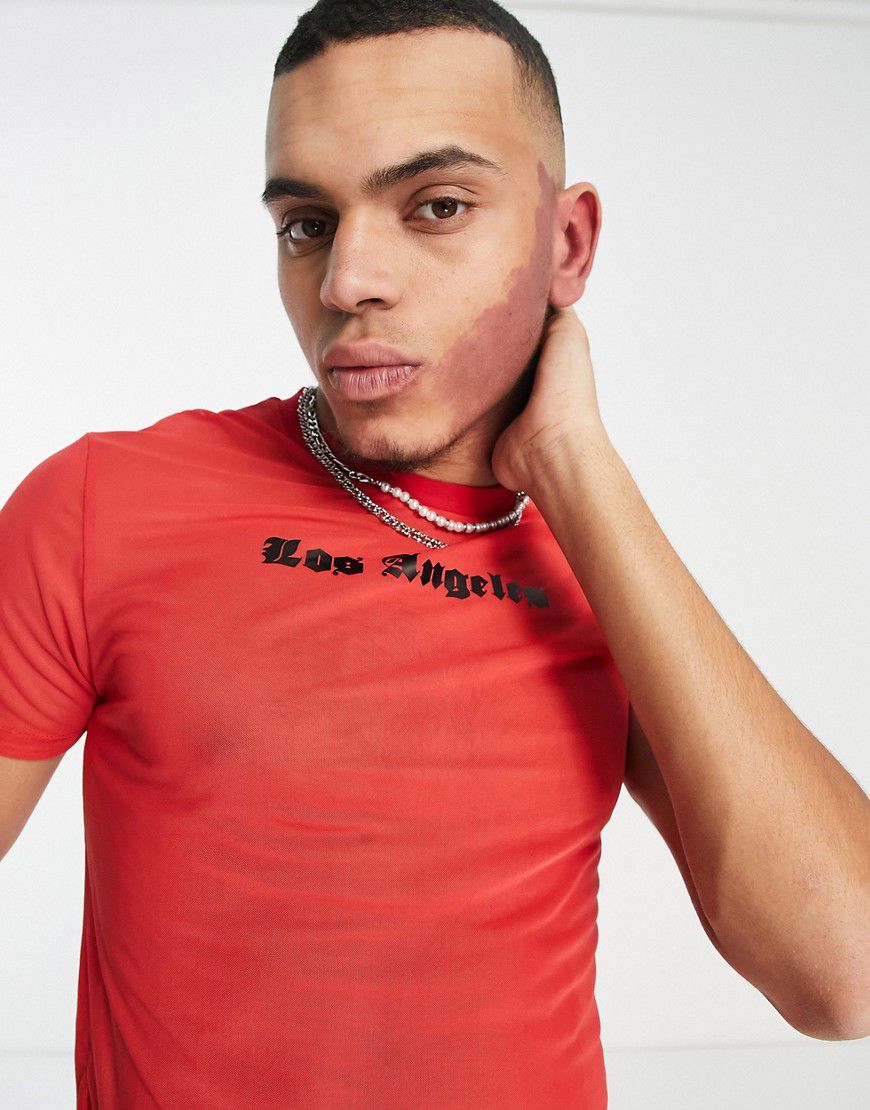 T-shirt skinny corta in rete con stampa "Los Angeles", colore - ASOS DESIGN - Modalova