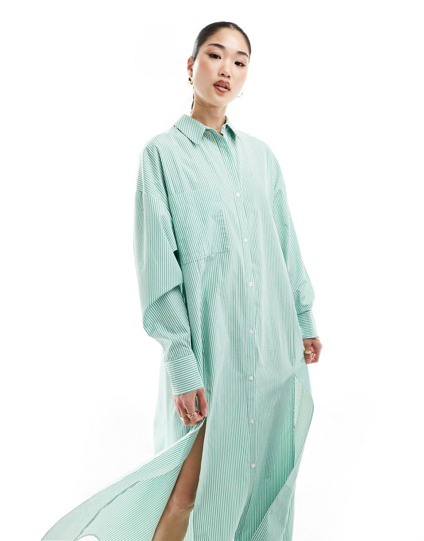 Vestito camicia lungo con spacco profondo doppio verde e bianco a righe - ASOS DESIGN - Modalova