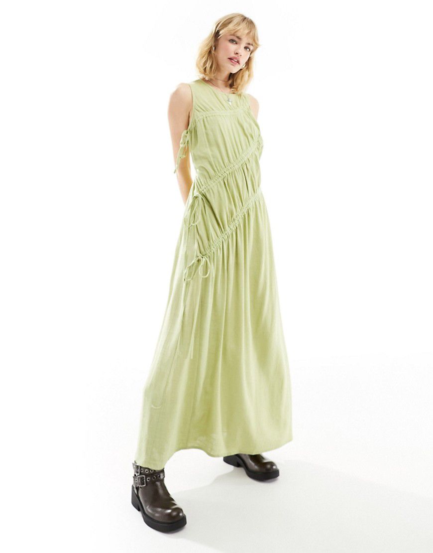 Vestito lungo senza maniche effetto lino con arricciature - ASOS DESIGN - Modalova