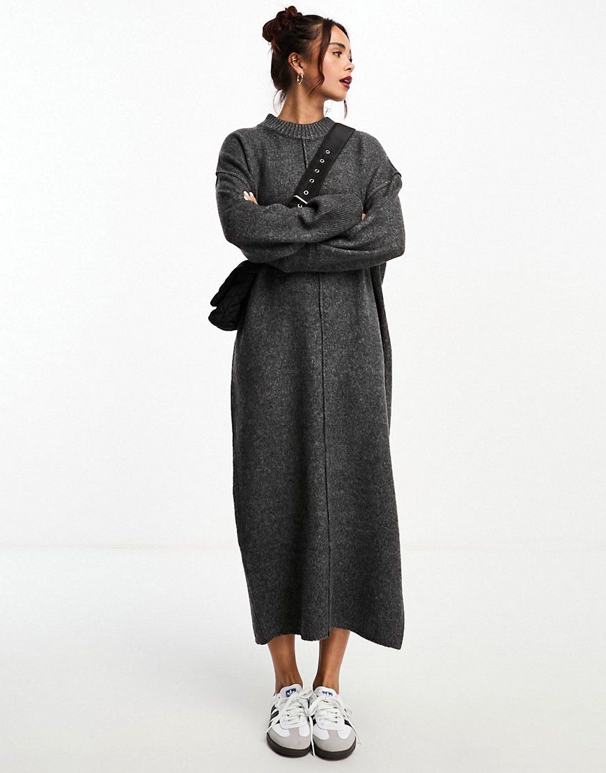 Vestito midi oversize girocollo in maglia antracite con cuciture - ASOS DESIGN - Modalova