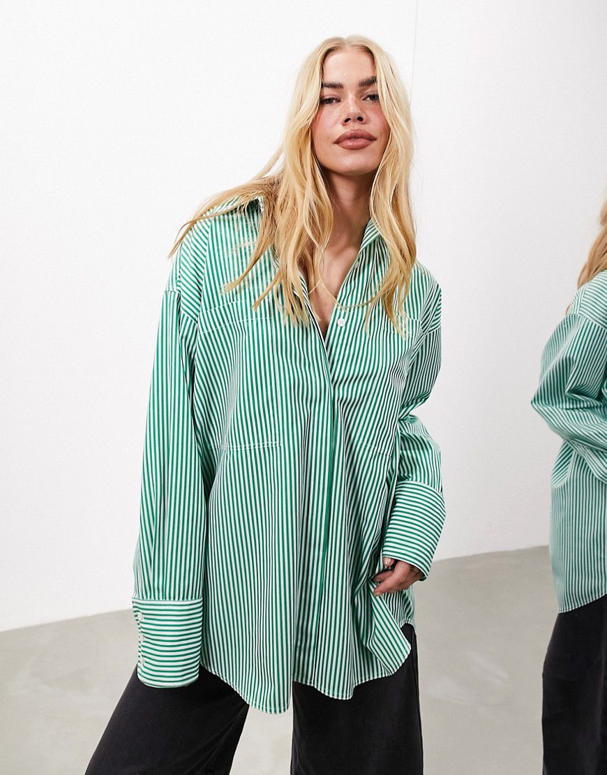 Camicia oversize in cotone verde a righe - ASOS EDITION - Modalova
