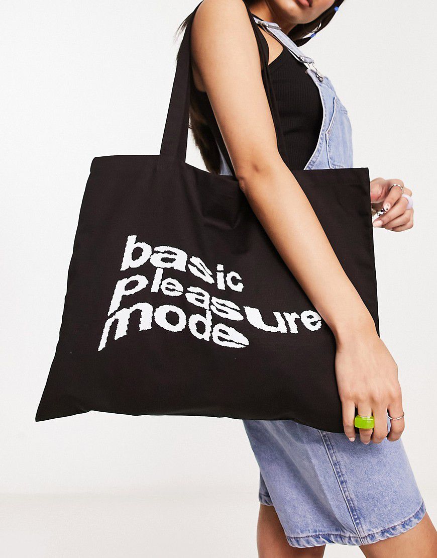 Borsa shopping in tela oversize nera con logo ondulato - Basic Pleasure Mode - Modalova