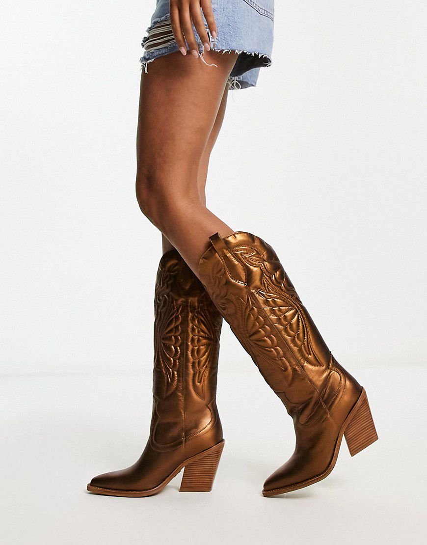 New Kole - Stivali western al ginocchio in pelle color bronzo metallizzato - Bronx - Modalova