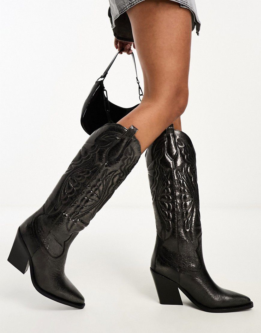 New Kole - Stivali al ginocchio stile western in pelle grigio canna di fucile - Bronx - Modalova