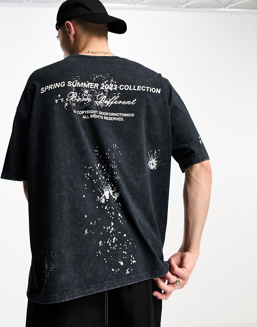 T-shirt oversize nera con lavaggio acido e stampa di aquila vintage - Good For Nothing - Modalova