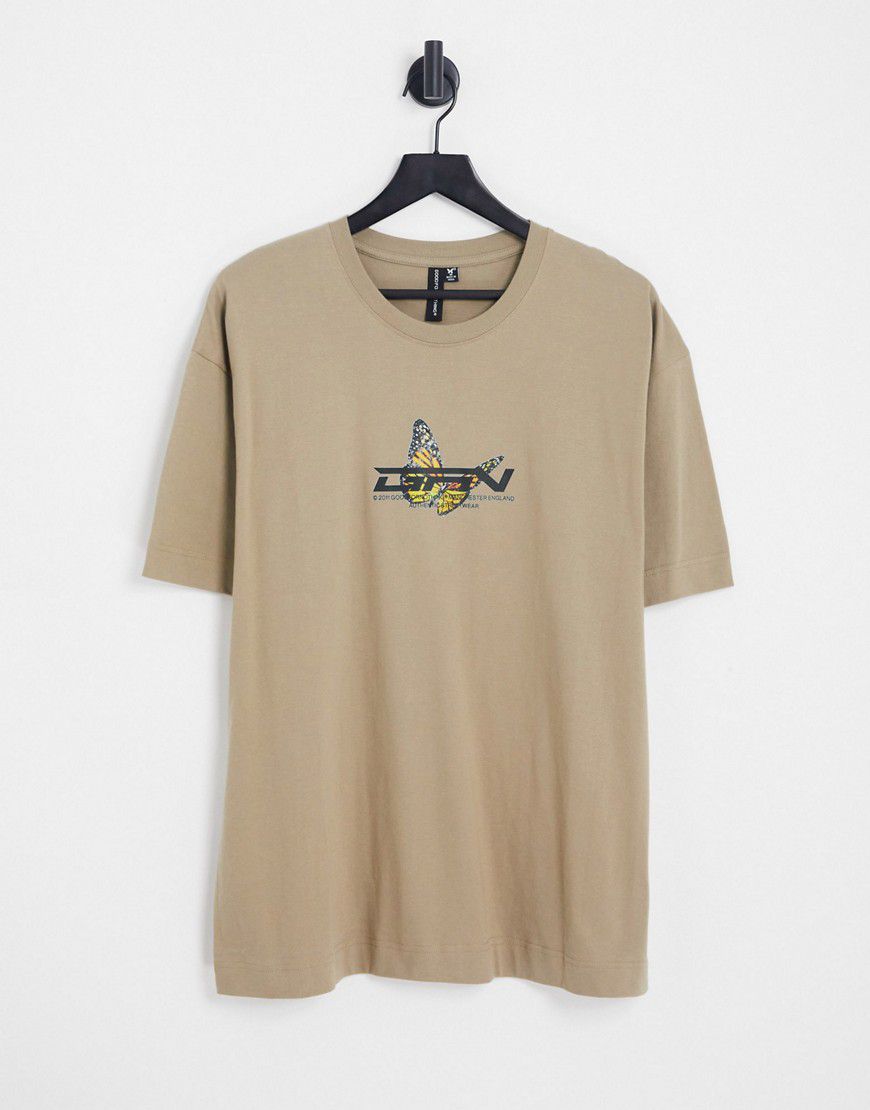 T-shirt oversize color pietra con grafica stampata di farfalla - Good For Nothing - Modalova