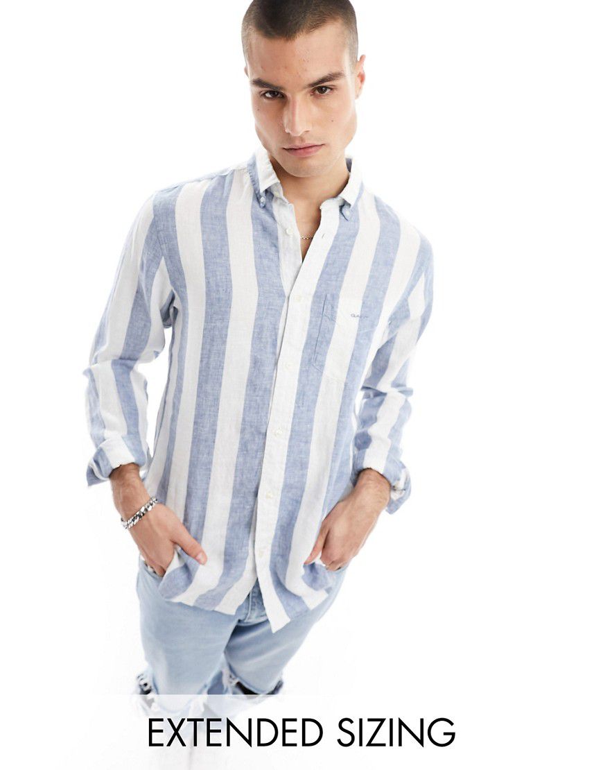 Camicia in lino bianca/blu a righe larghe con logo - Gant - Modalova