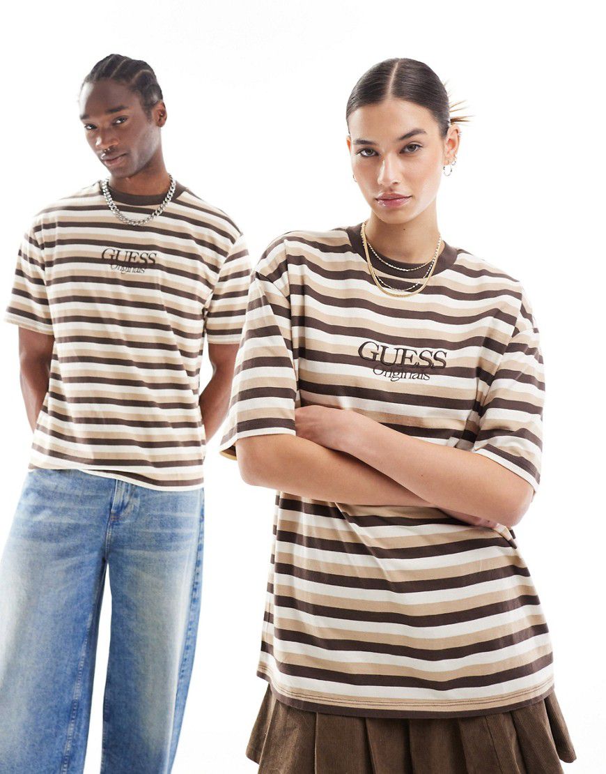 Originals - T-shirt unisex a righe orizzontali marroni - Guess - Modalova