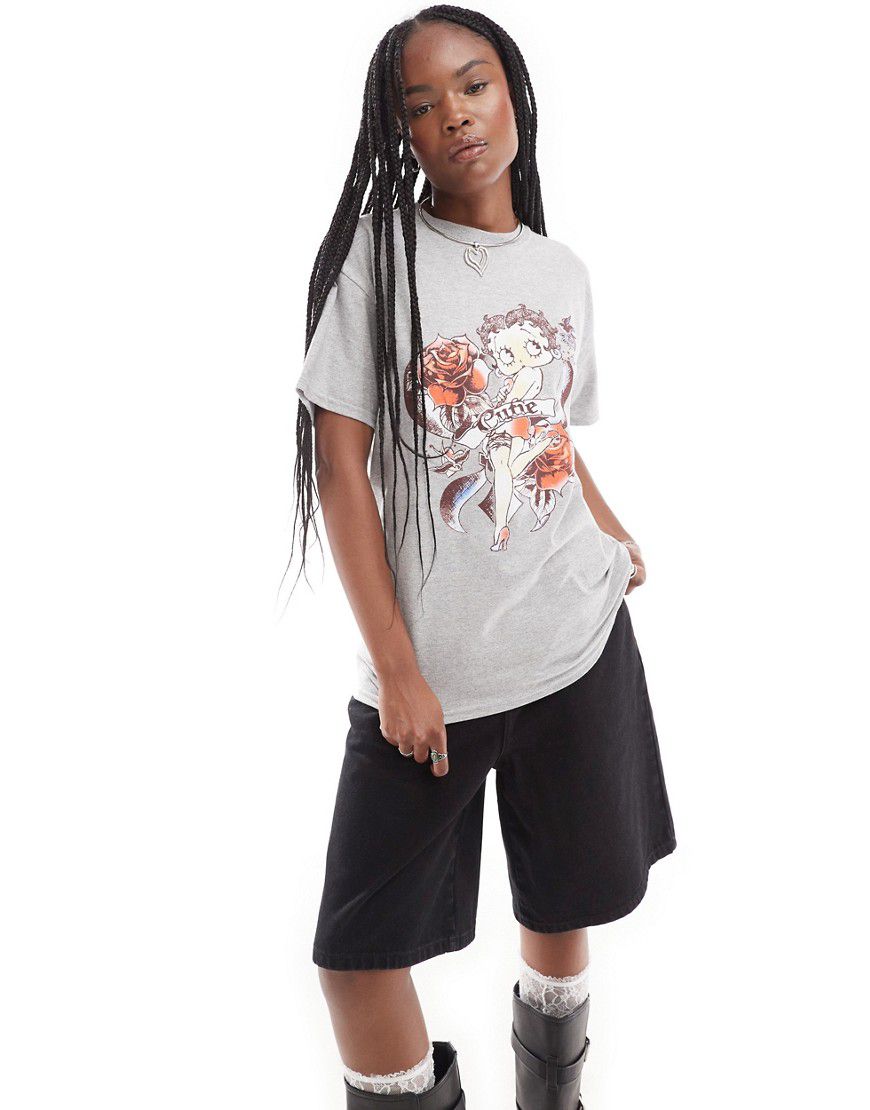 T-shirt oversize grigia con stampa di Betty Boop - Daisy Street - Modalova