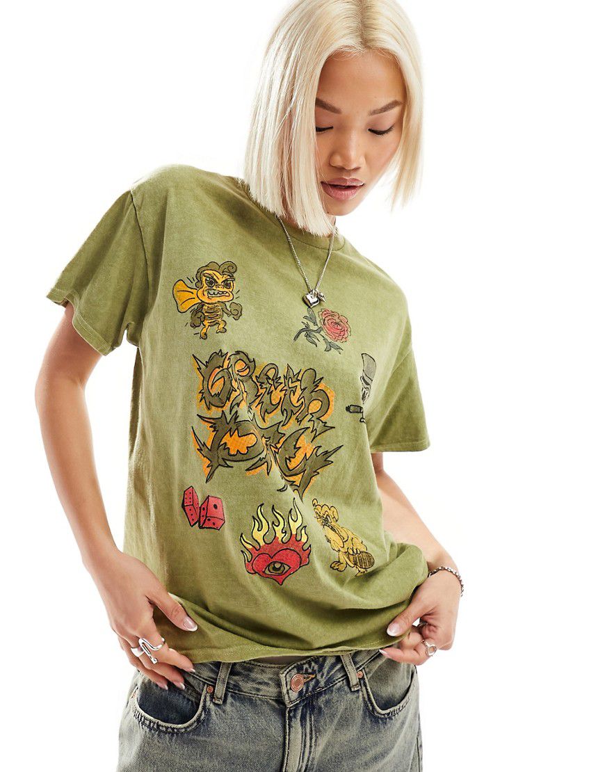 T-shirt oversize slavato con ricamo "Green Day" - Daisy Street - Modalova