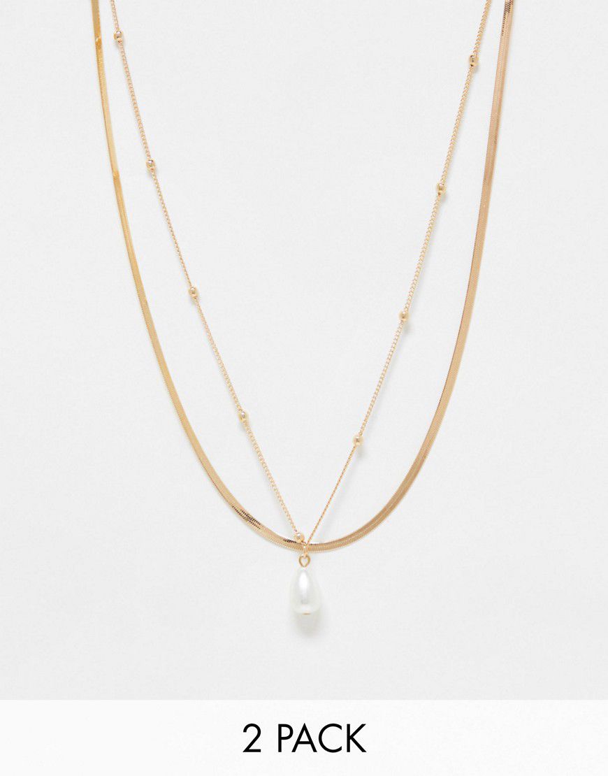 Confezione da 2 collane in catenina color con perla - DesignB London - Modalova