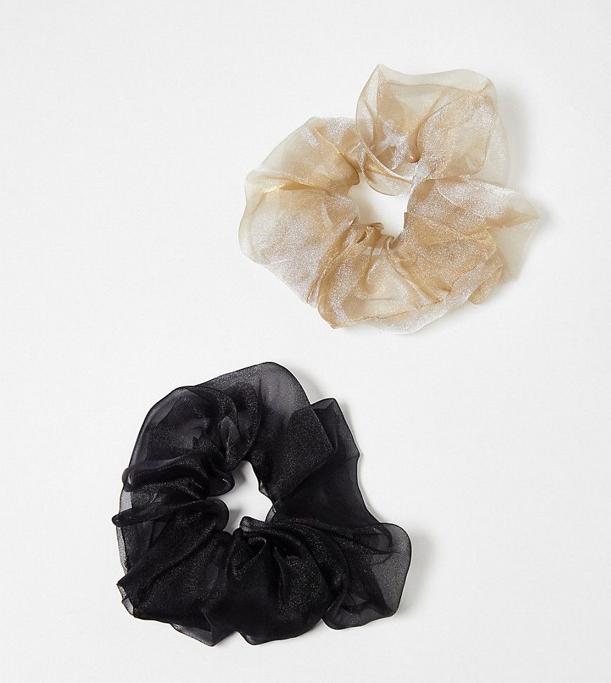 Confezione da 2 elastici per capelli in organza nero e oro - DesignB London - Modalova