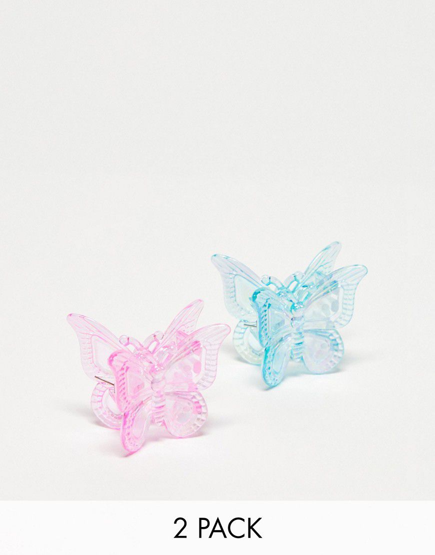 Confezione da 2 fermagli per capelli iridescenti blu e rosa a forma di farfalla - DesignB London - Modalova