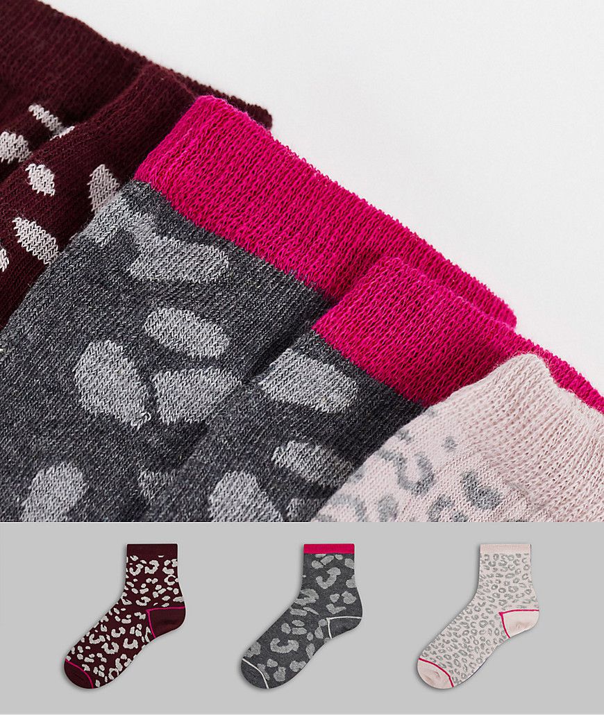 Confezione da 3 paia di calzini grigio, rosa e bordeaux leopardato - Dune - Modalova