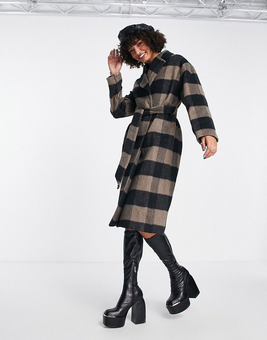 Cappotto in misto lana con cintura a quadri scuri - Edited - Modalova