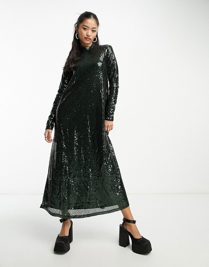 Vestito lungo a maniche lunghe smeraldo con paillettes - Edited - Modalova