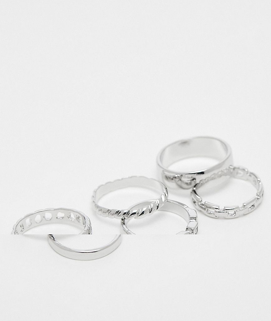 Confezione da 6 anelli argentati con design effetto fuso - FADED FUTURE - Modalova