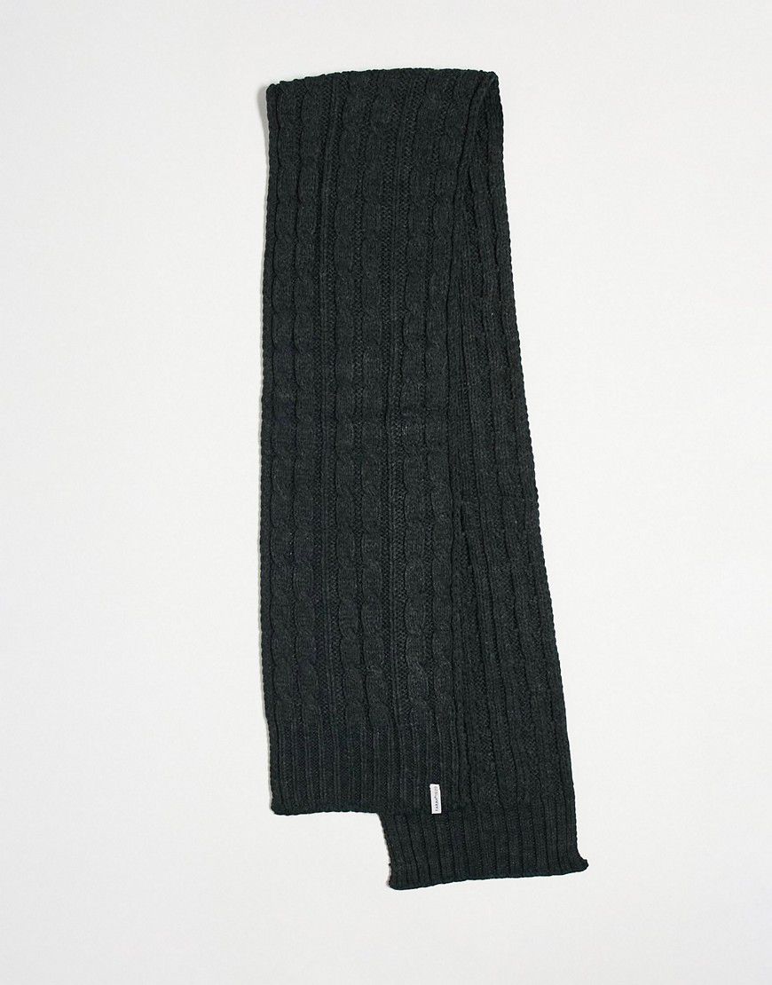 Sciarpa in maglia a trecce antracite con logo - Farah - Modalova
