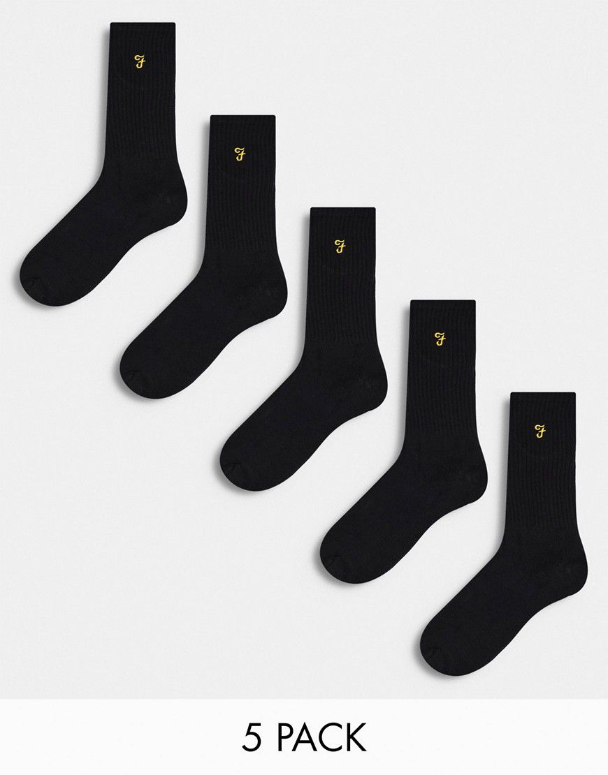 Tommley - Confezione da 5 paia di calzini sportivi neri - Farah - Modalova