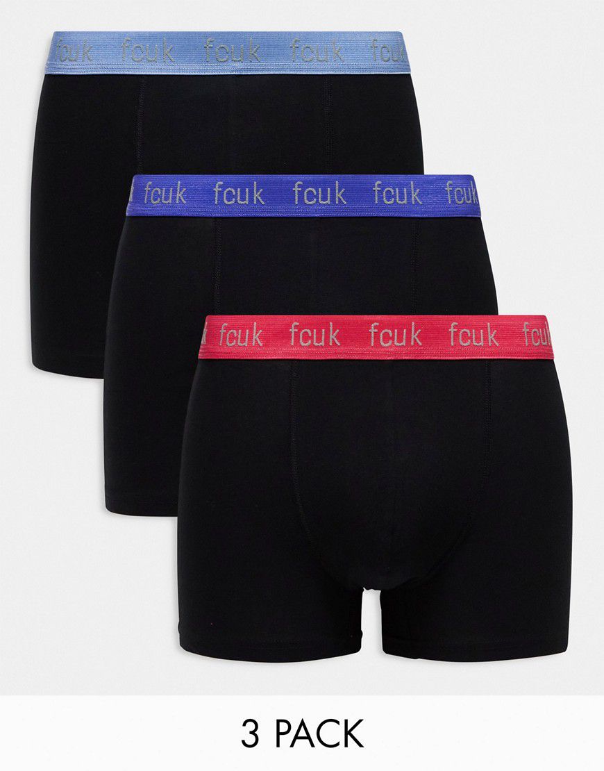 FCUK - Confezione da 3 paia di boxer aderenti neri con fascia in vita a contrasto - French Connection - Modalova