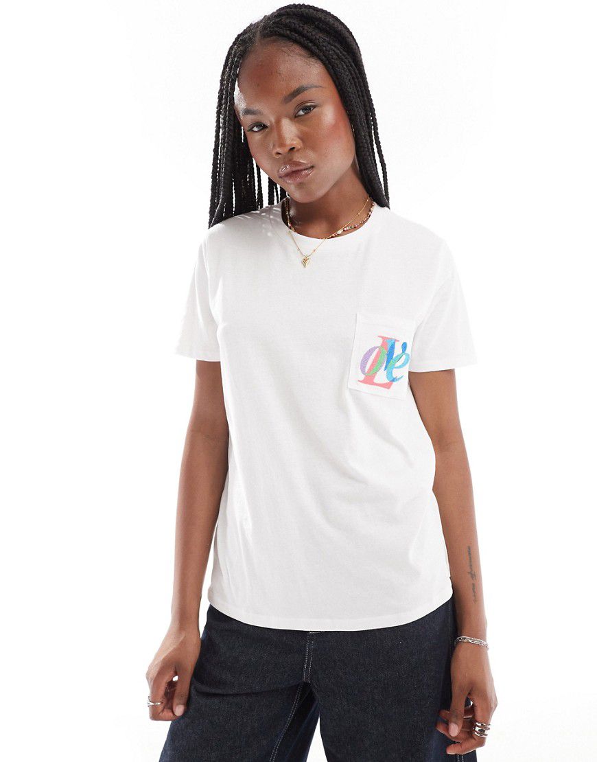T-shirt banca con ricamo "Love" sulla tasca - French Connection - Modalova
