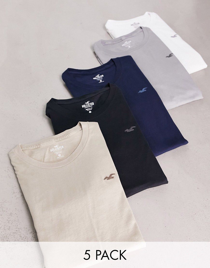 Confezione da 5 t-shirt attillate con logo - Hollister - Modalova