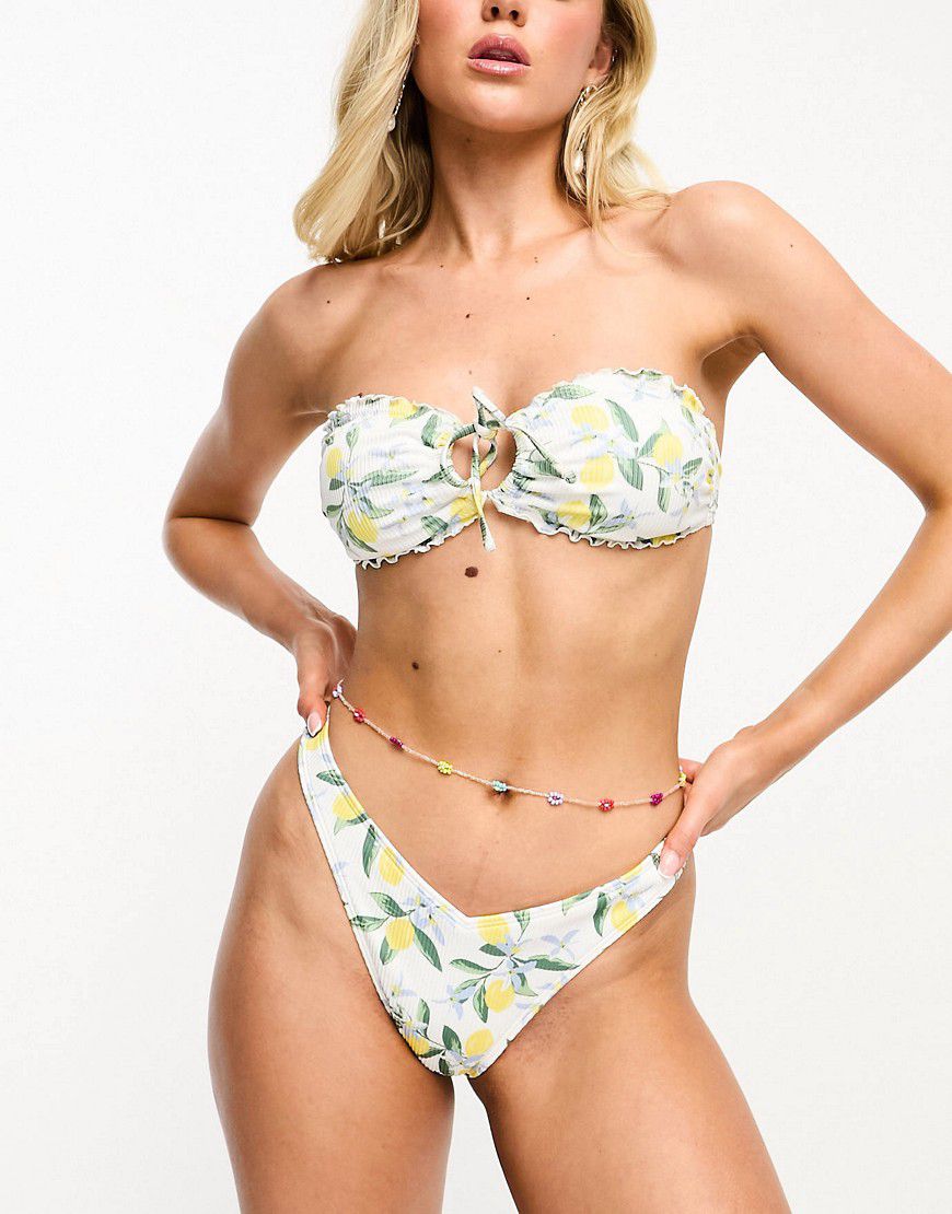 Slip bikini sgambati con stampa di limoni e davanti a V in coordinato - Hollister - Modalova