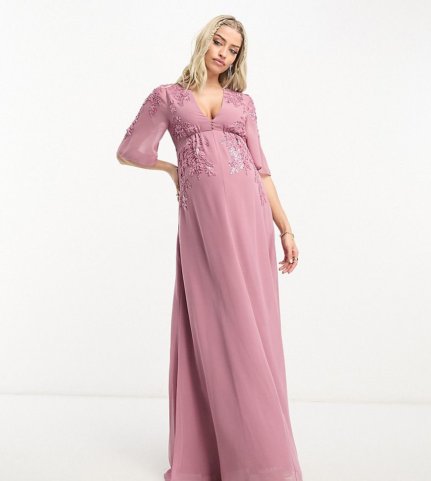 Vestito lungo color malva decorato con scollo profondo - Hope & Ivy Maternity - Modalova