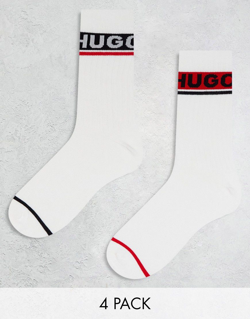 HUGO Bodywear - Confezione da 2 paia di calzini sportivi bianchi a coste con logo - Hugo Red - Modalova