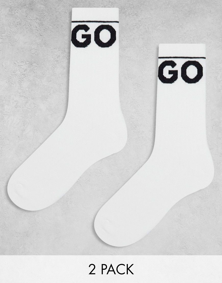 HUGO Bodywear - Confezione da 2 paia di calzini sportivi bianchi a coste con logo - Hugo Red - Modalova