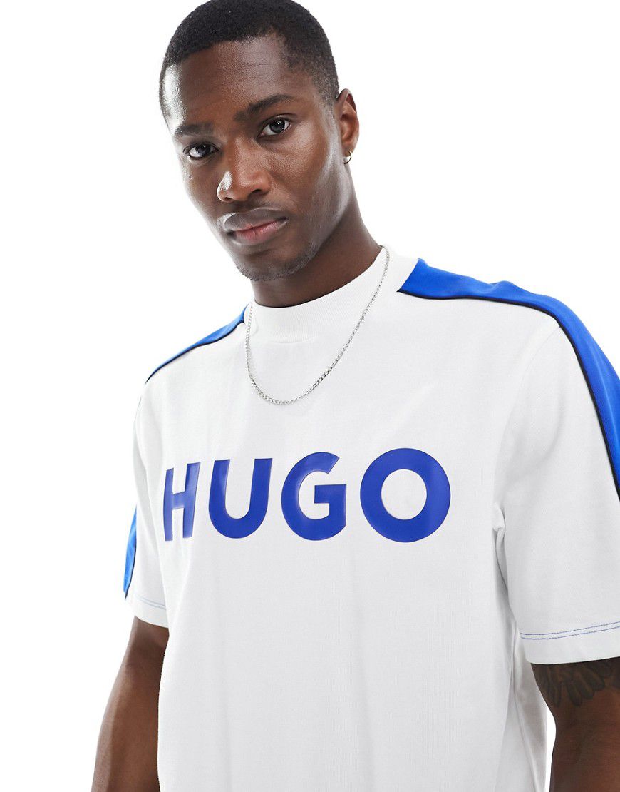 T-shirt oversize bianca con logo e fettuccia - Hugo Blue - Modalova