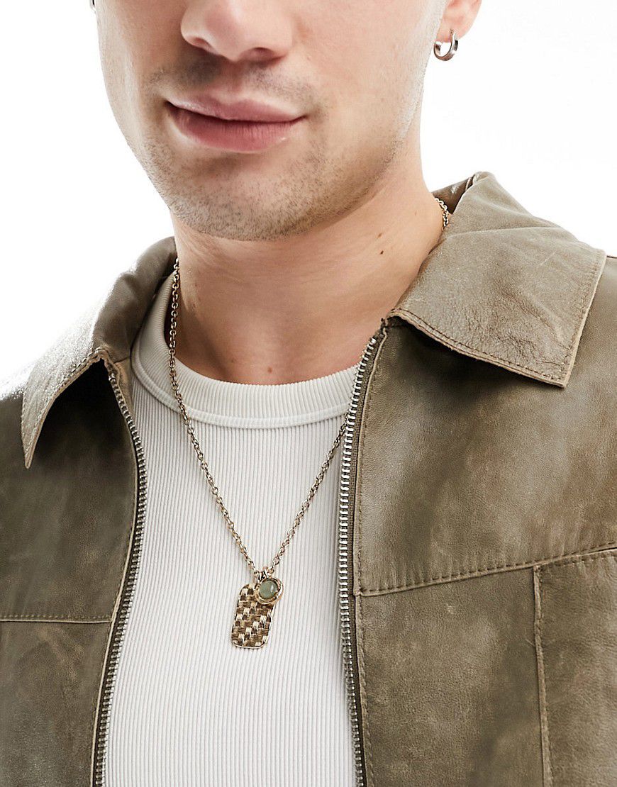 Collana in catenina con pendente con targhetta e pietra - Icon Brand - Modalova