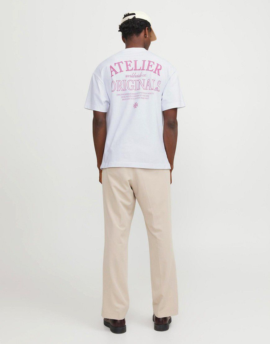 T-shirt oversize bianca con stampa "Atelier" sul retro - Jack & Jones - Modalova