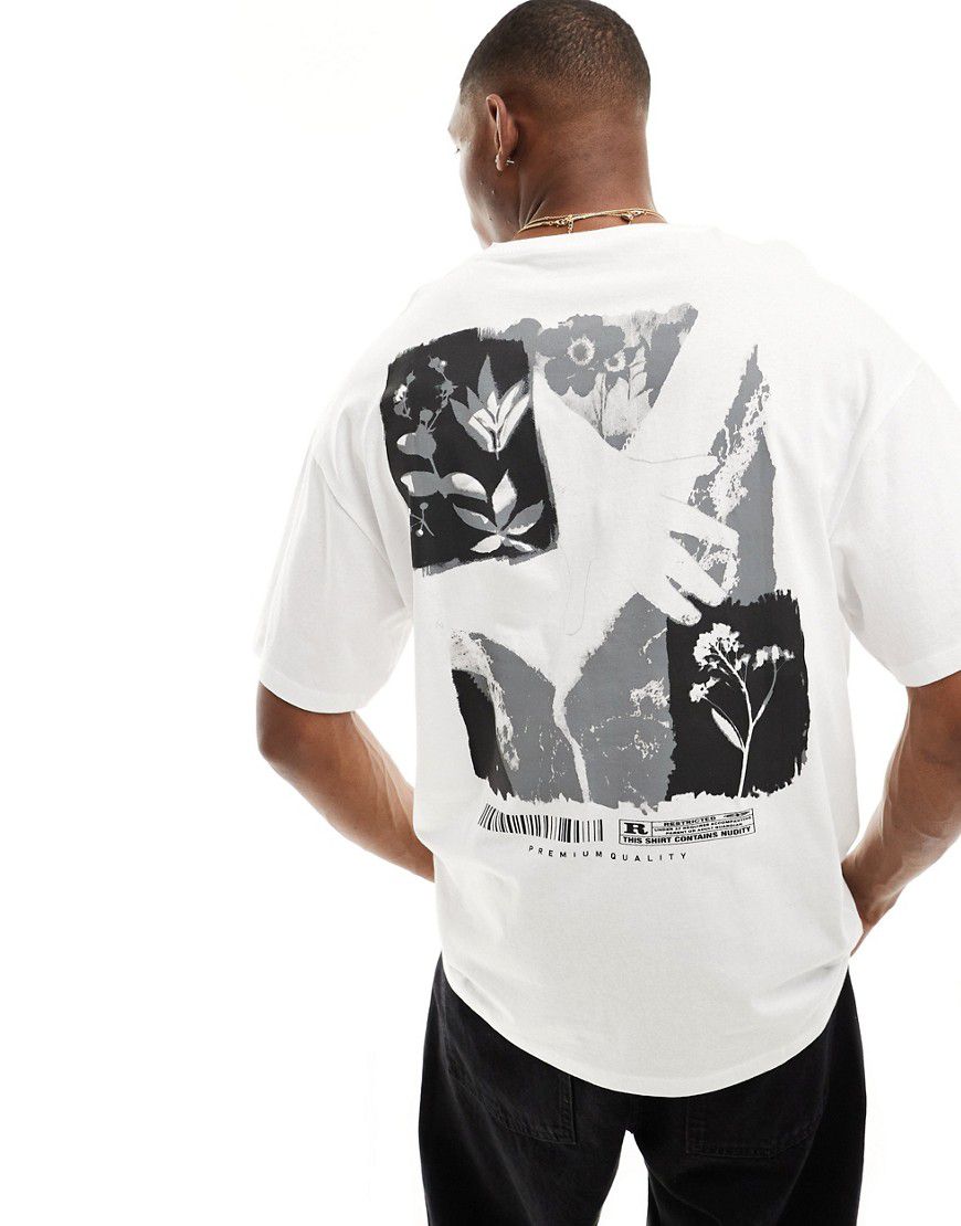 T-shirt oversize bianca con stampa di fiore sul retro - Jack & Jones - Modalova