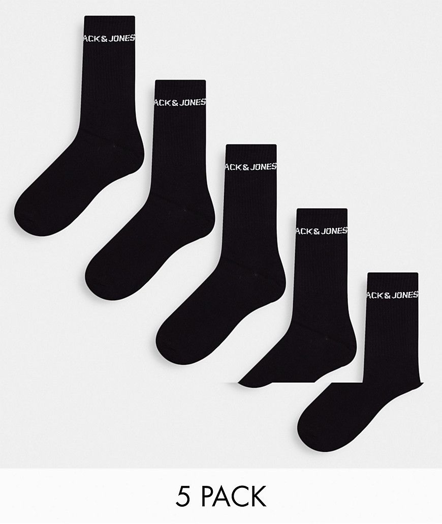 Confezione da 5 paia di calzini neri sportivi con logo - Jack & Jones - Modalova