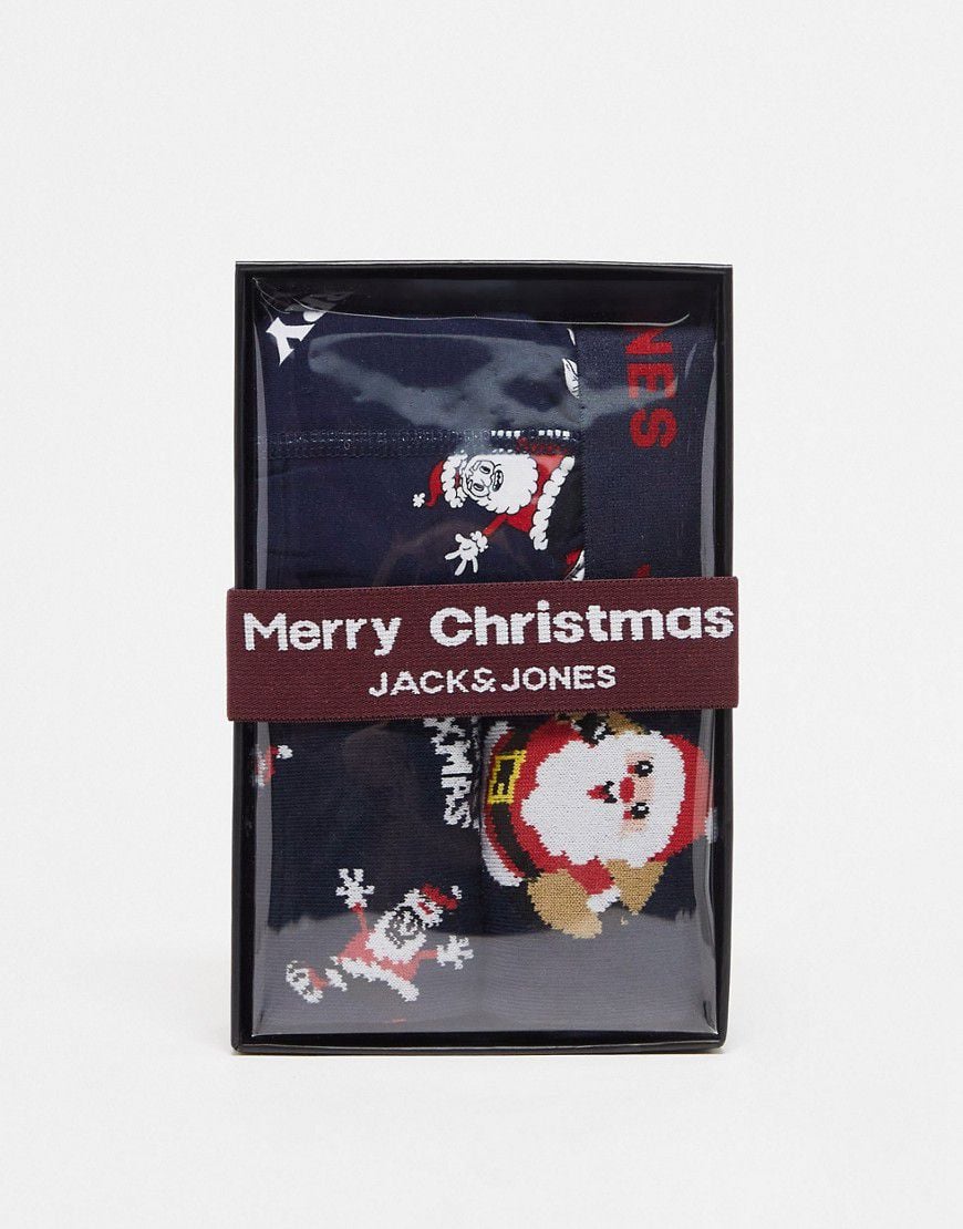 Confezione regalo natalizia con boxer e calzini con stampa di Babbo Natale - Jack & Jones - Modalova
