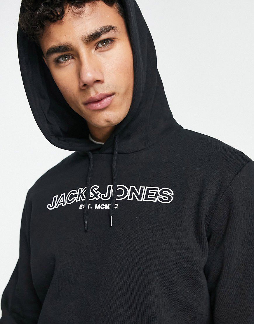 Felpa con cappuccio nera con logo - Jack & Jones - Modalova