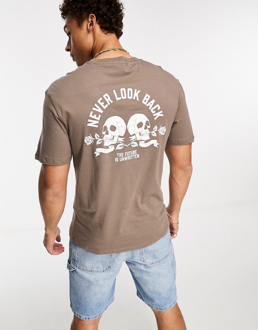 Originals - T-shirt marrone con stampa di teschio sul retro - Jack & Jones - Modalova