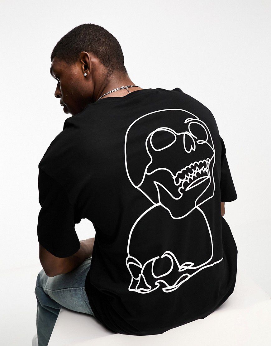 Originals - T-shirt oversize nera con stampa di teschio sul retro - Jack & Jones - Modalova