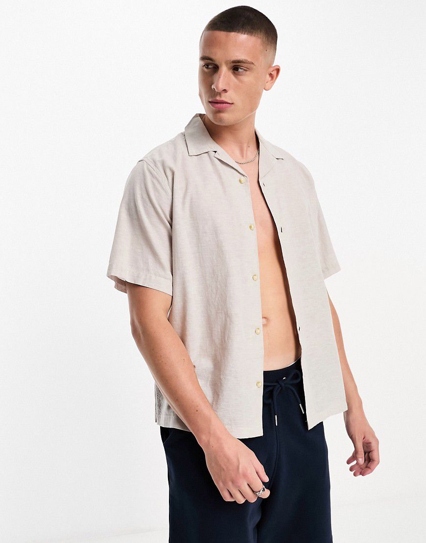 Premium - Camicia beige in misto lino con rever - Jack & Jones - Modalova