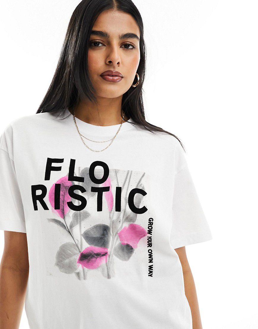T-shirt bianca oversize con stampa floreale - ONLY - Modalova