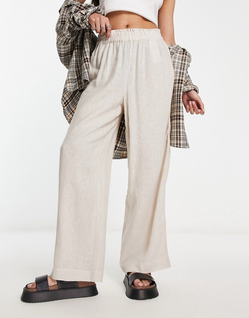 Pantaloni a fondo ampio in lino color pietra - ONLY - Modalova