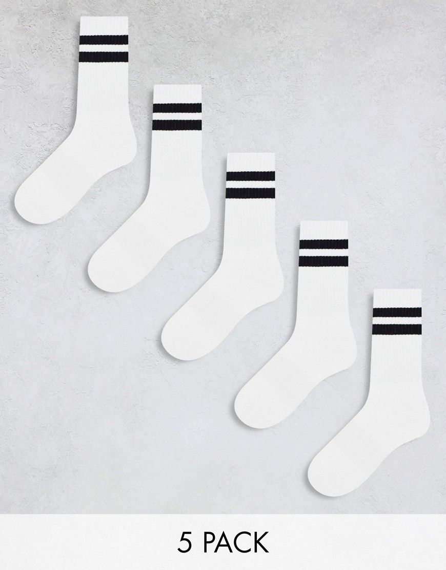 Confezione da 5 paia di calzini da tennis neri e bianchi a righe - ONLY & SONS - Modalova