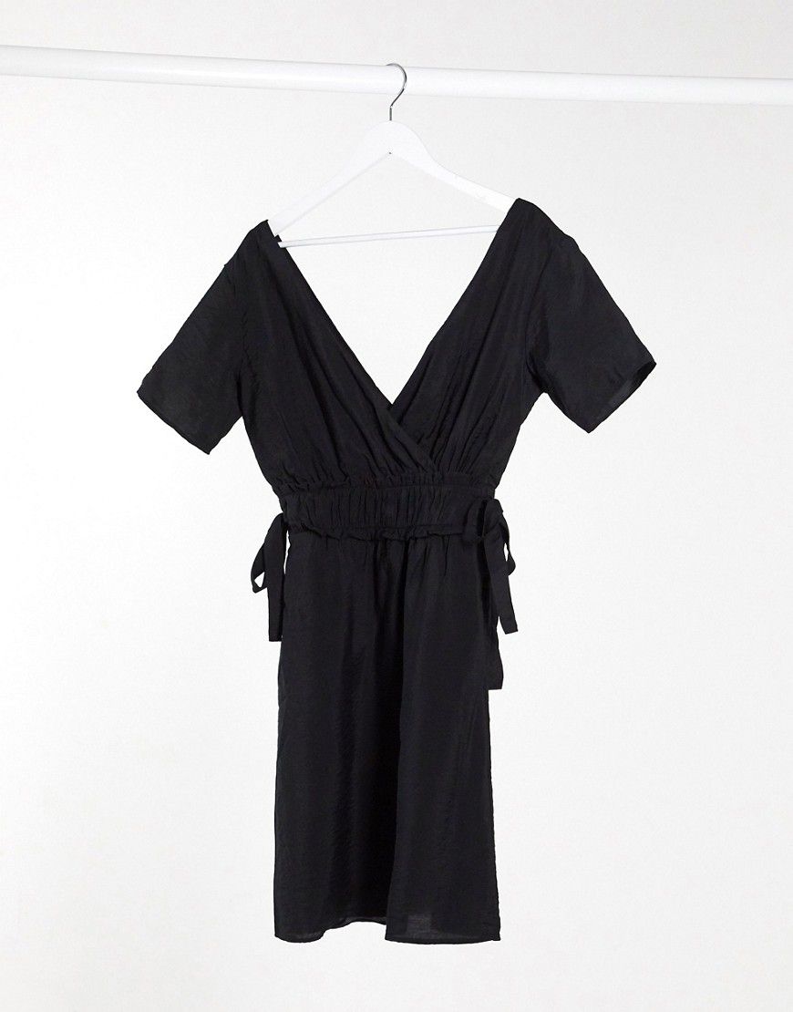 Vestito corto in lino nero con laccetti laterali - Object - Modalova