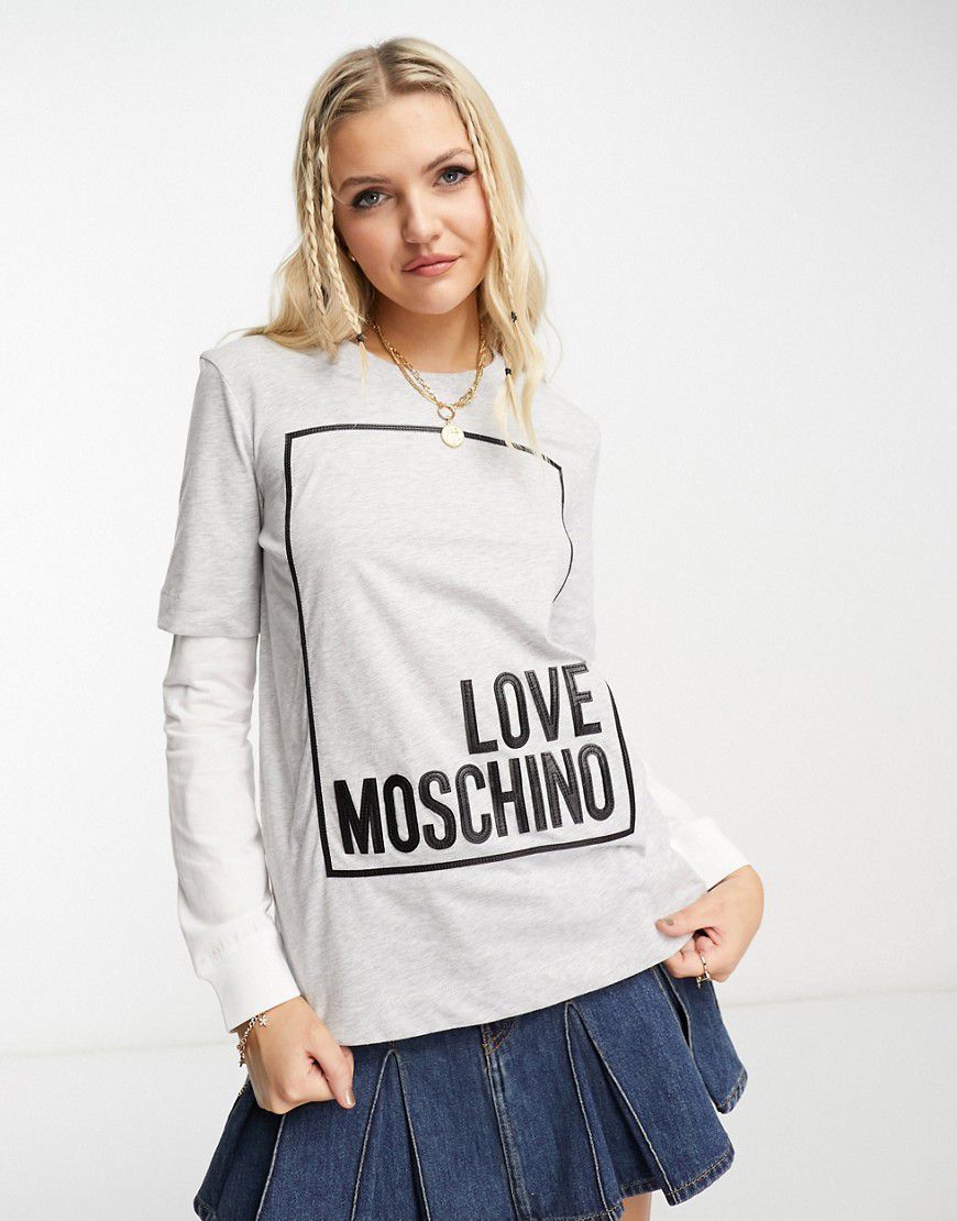 Top a doppio strato mélange con riquadro del logo - Love Moschino - Modalova