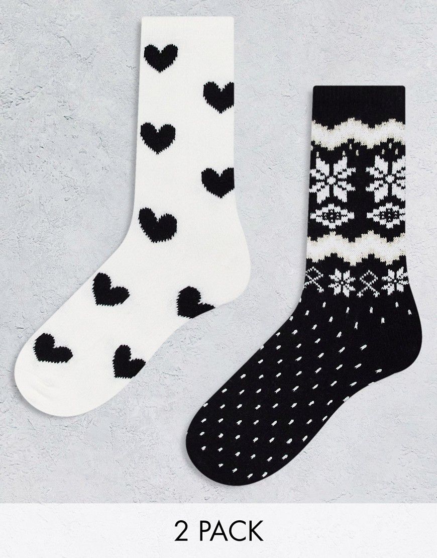Confezione di 2 paia di calzini bianchi e neri con motivo Fair Isle - Lindex - Modalova