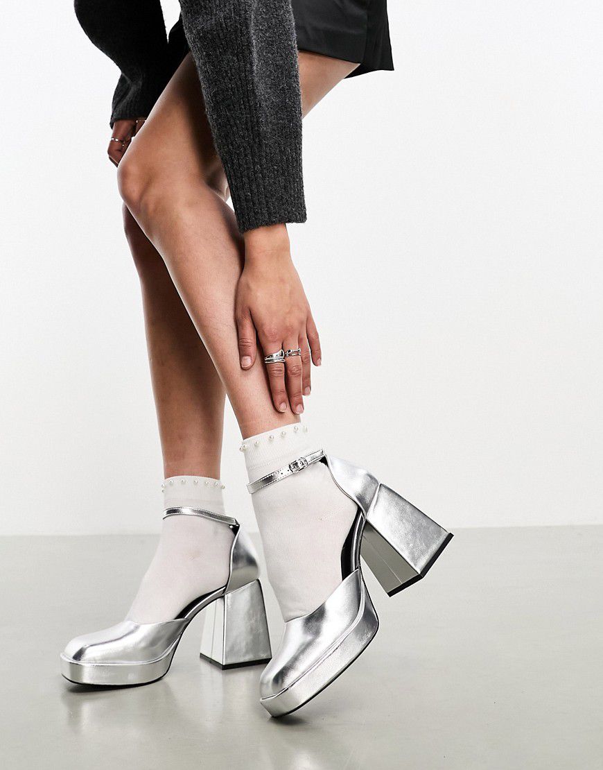 Scarpe con tacco e punta quadrata metallizzato - Monki - Modalova