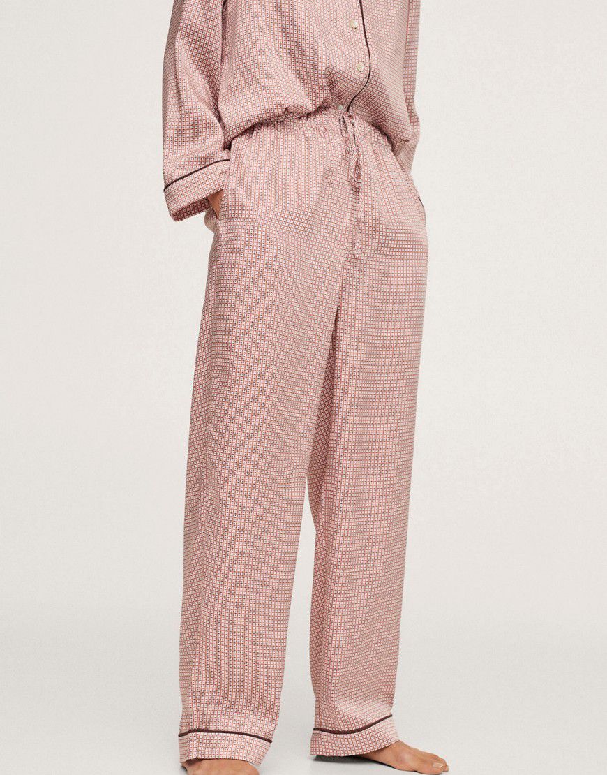 Pantaloni del pigiama in raso con stampa fantasia rétro in coordinato - Mango - Modalova