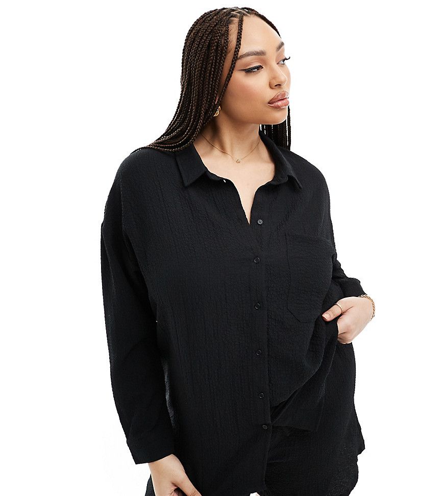 Camicia oversize nera testurizzata ondulata in coordinato - Noisy May Curve - Modalova