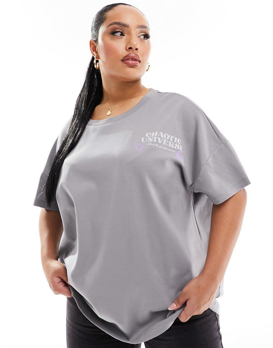 T-shirt oversize grigia con stampa a tema mistero sul retro - Noisy May Curve - Modalova